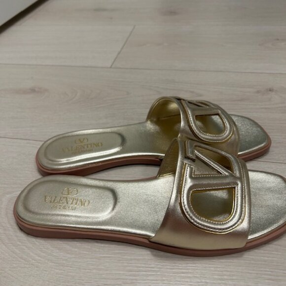 Valentino Garavani Gold Slide Sandals - Picture 7 of 10